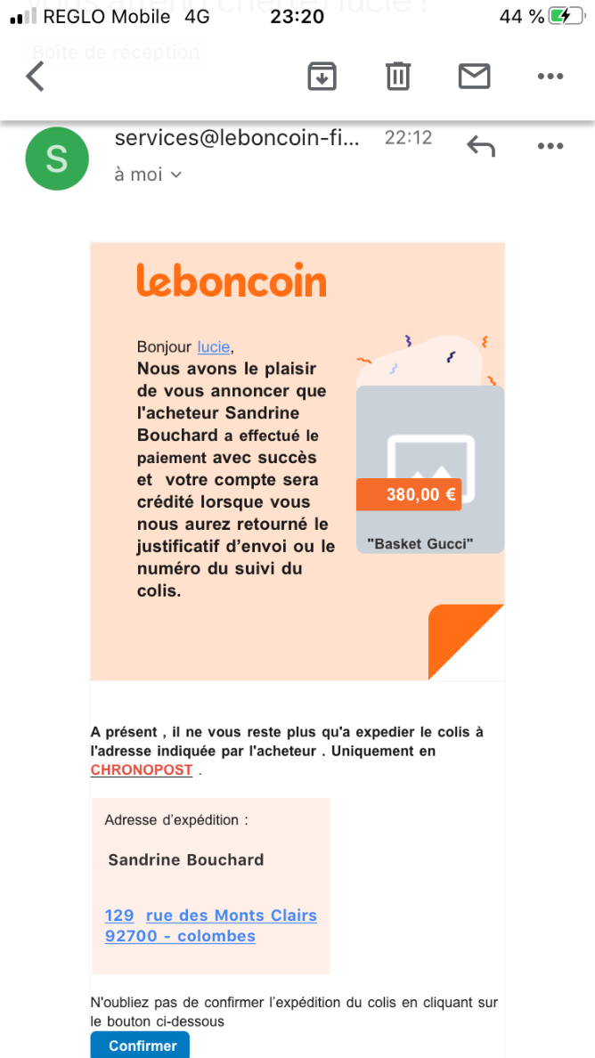 Le bon coin faut mail Arnaques