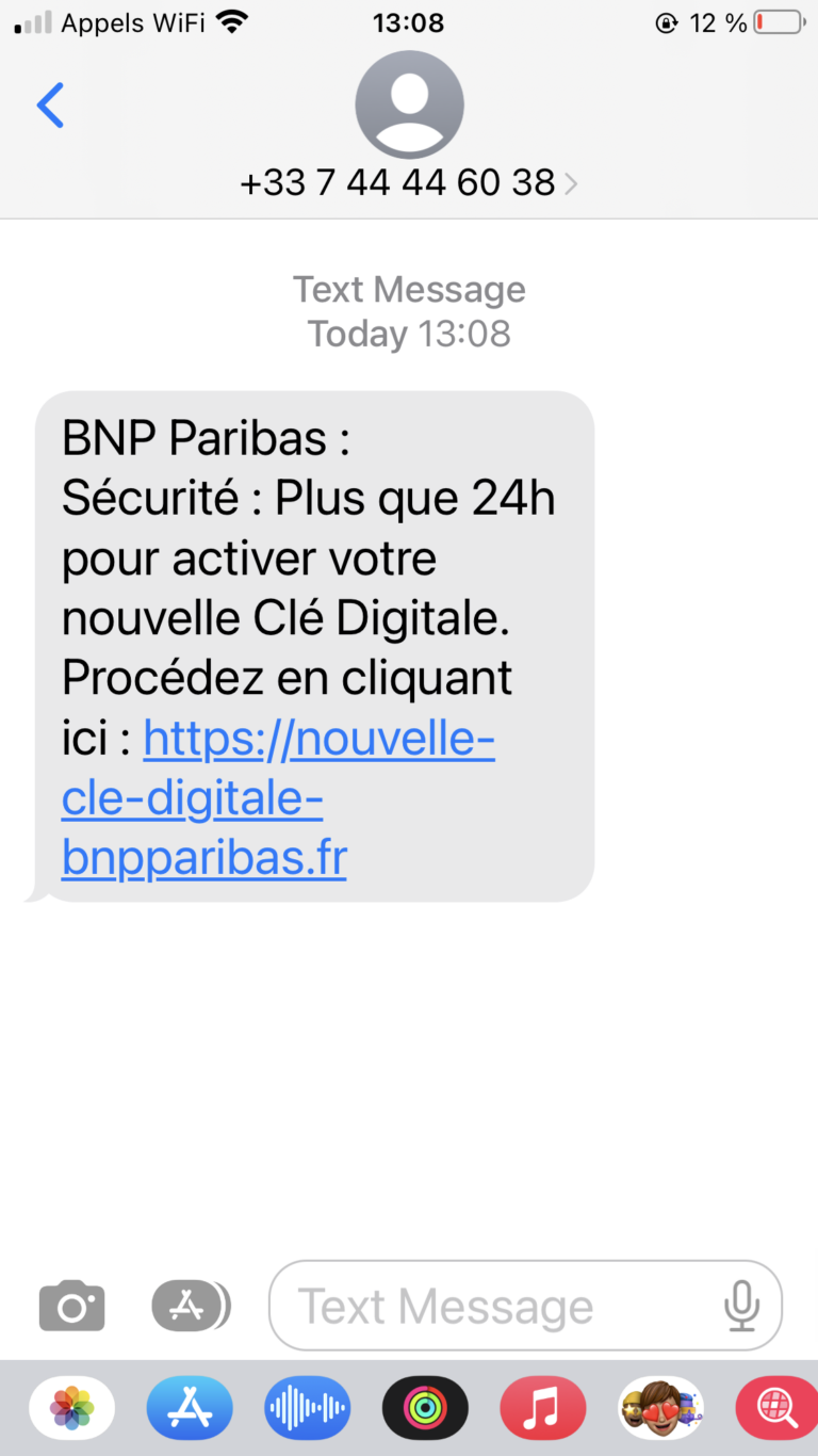 Faux Sms validation Cle digital BNP Arnaques