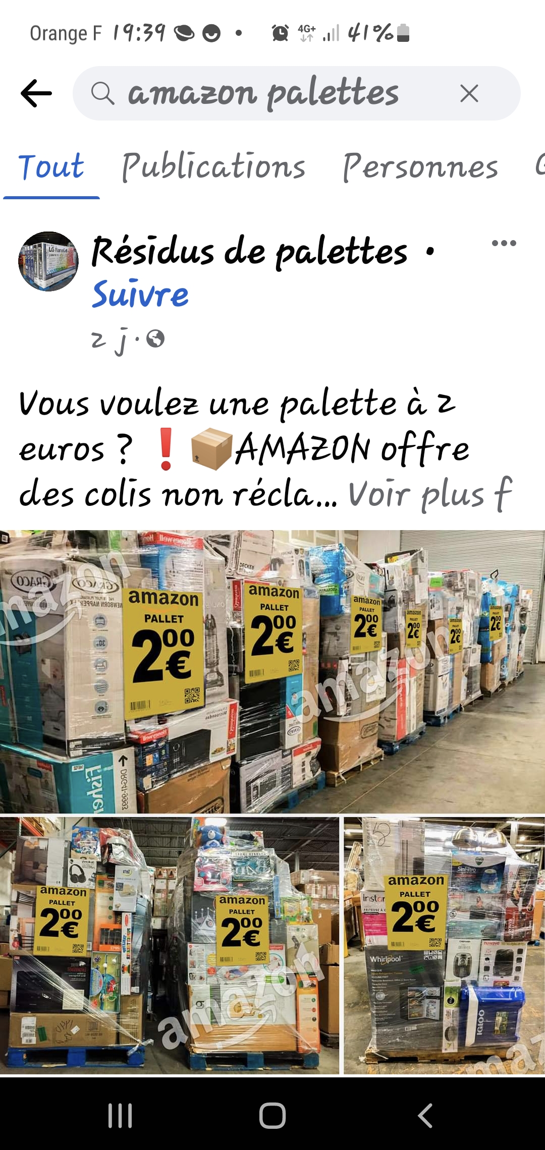 Palette de 2 euro chez  - Arnaques Internet